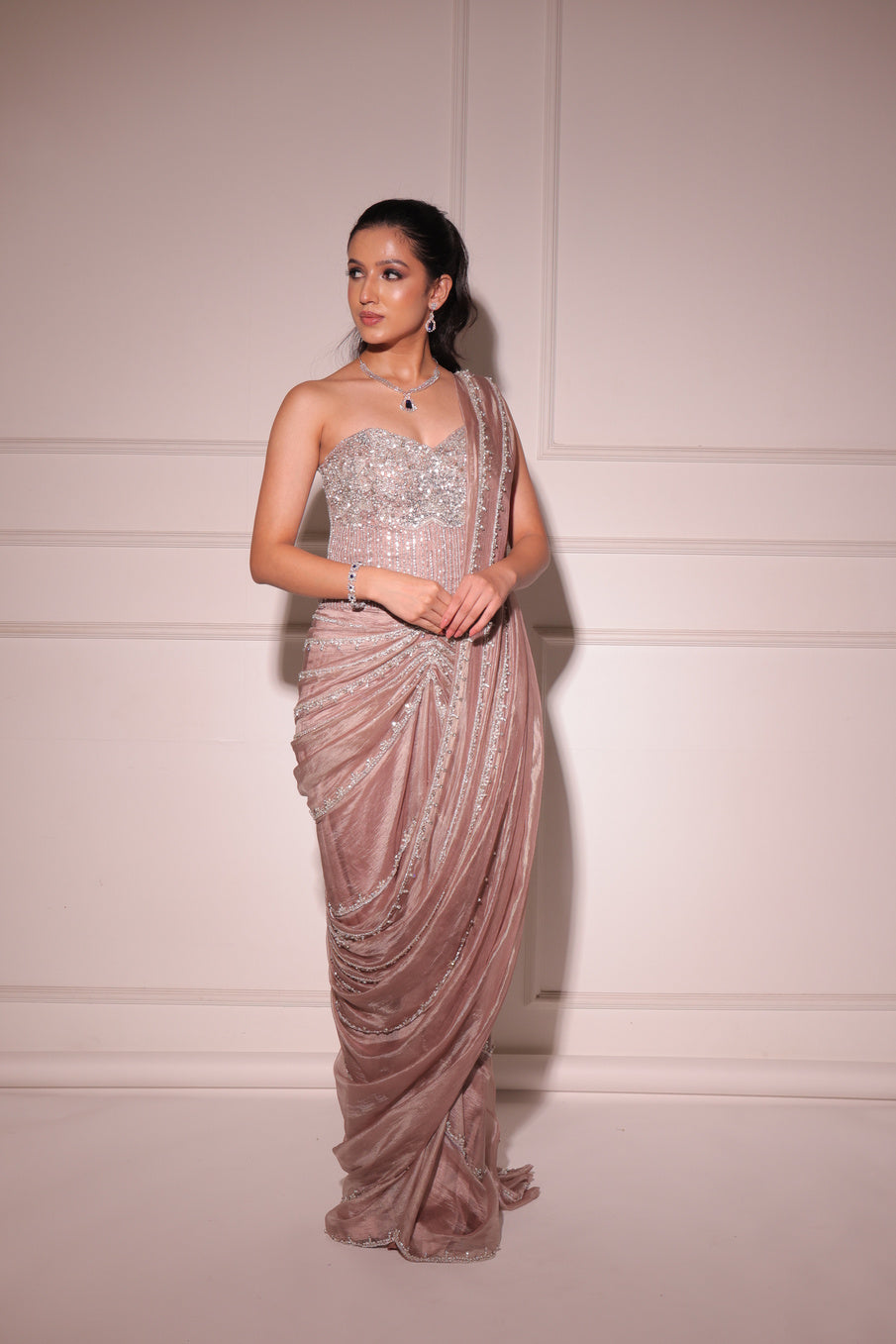 Mauve corset saree gown