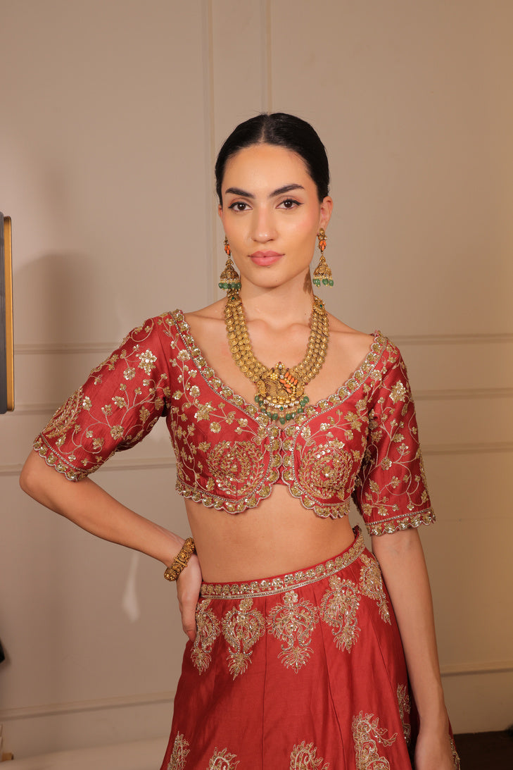 Brick red zradozi lehenga set