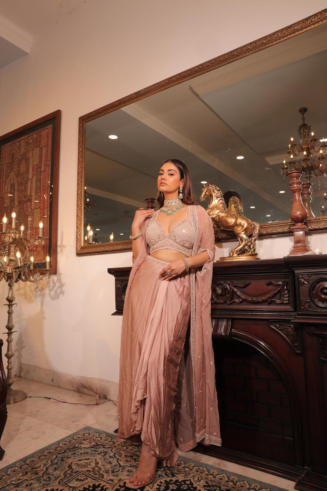 Pearl Whisper Cape Dhoti Ensemble