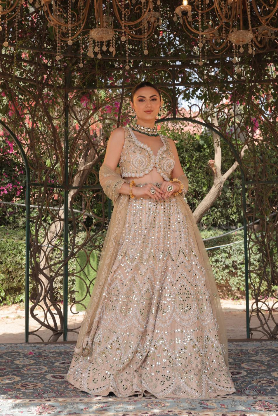 Ivory Radiance – Mirror & Pearl Work Lehenga