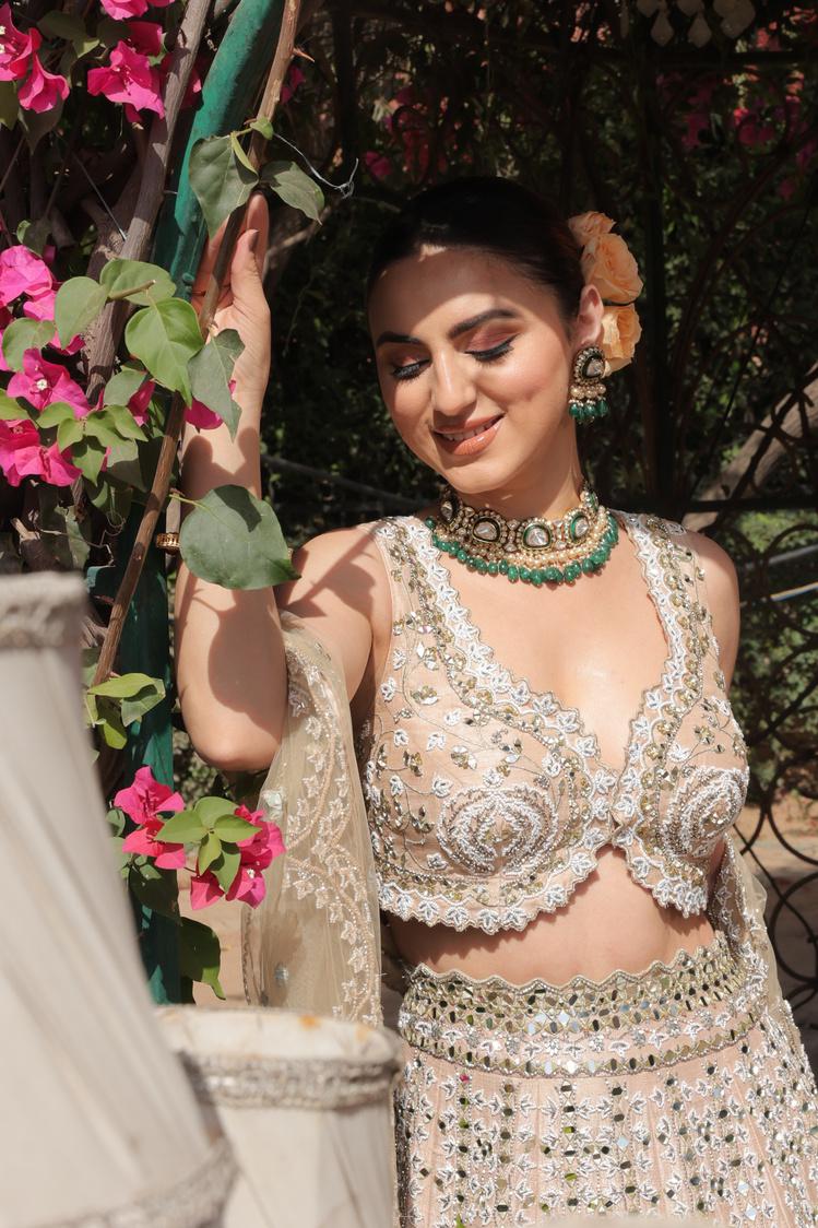 Ivory Radiance – Mirror & Pearl Work Lehenga