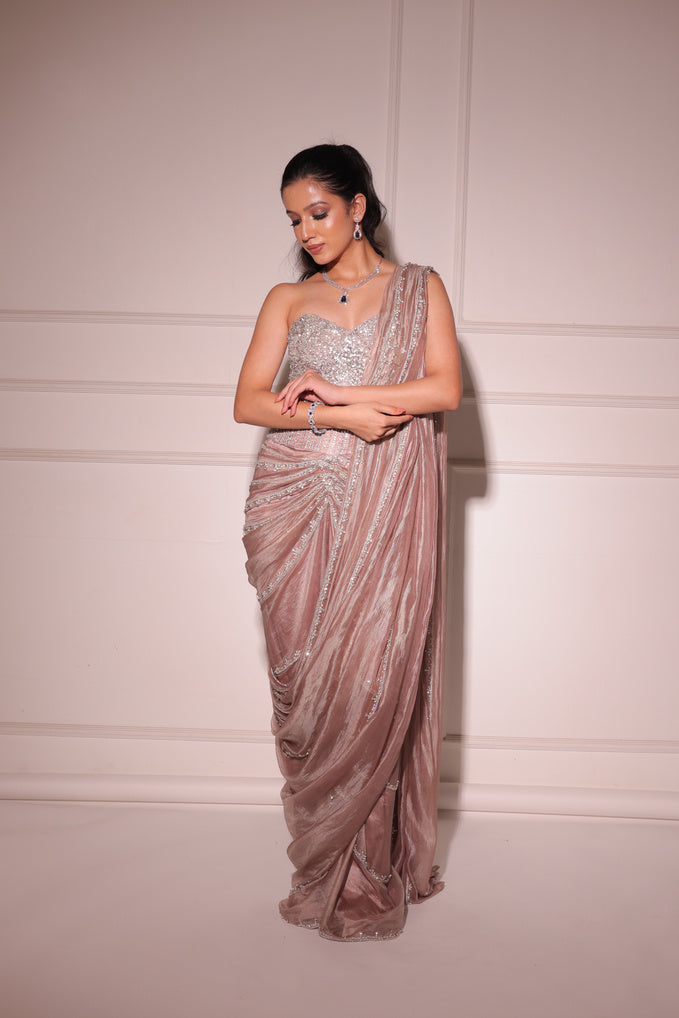 Mauve corset saree gown