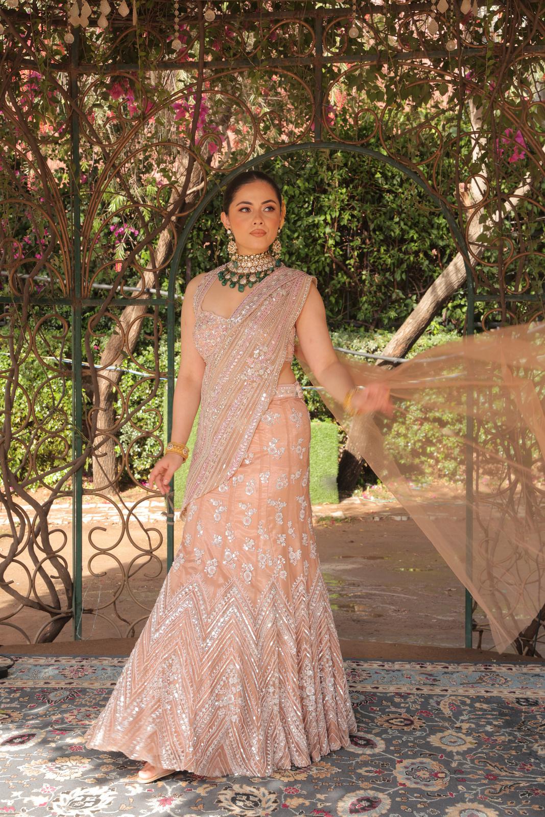 Midnight Glimmer – Draped Fish-Cut Saree